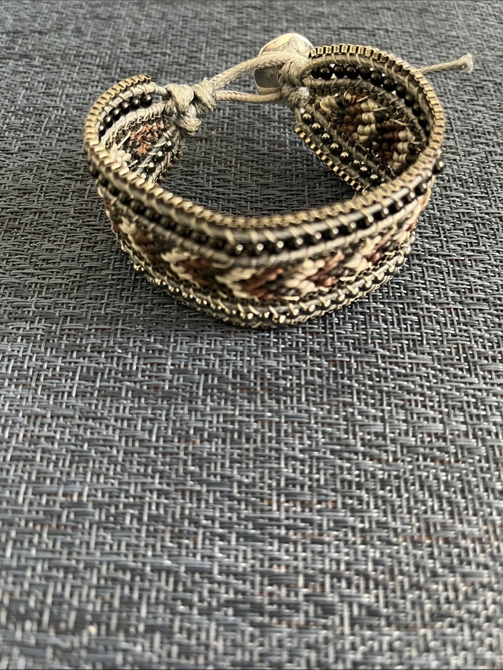 Stella & Dot Gray, Brown, Black and Silver Woven Wrap Bracelet